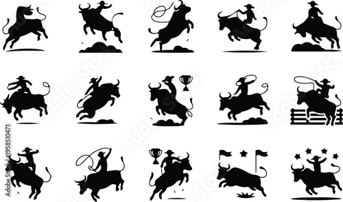 Bull Silhouette Icon Collection Set