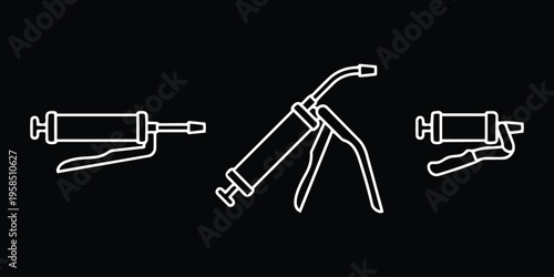 Automotive Grease Gun Vector Icon Set - Lever-Action Lubrication Tool Line Art