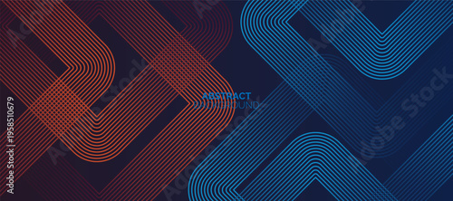 Dark abstract background with glowing geometric lines. Square lines pattern. Minimal geometric.