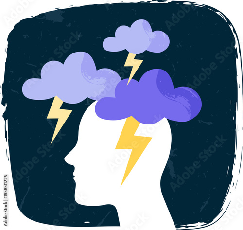 Human head experiencing stress and negative thoughts concept