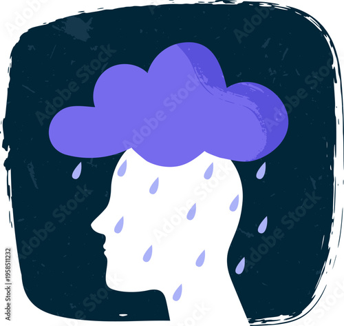 Depression concept showing rain cloud over human head