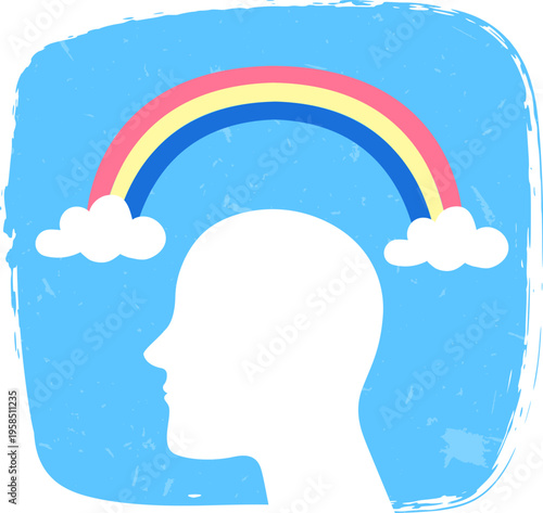Head profile with rainbow representing positive thinking