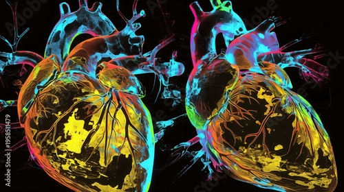 Colorful Abstract Illustration of Human Heart in Digital Art Style