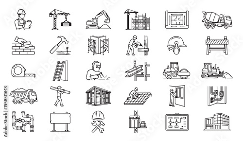 Construction and building icons: industry and labor with cement mixer