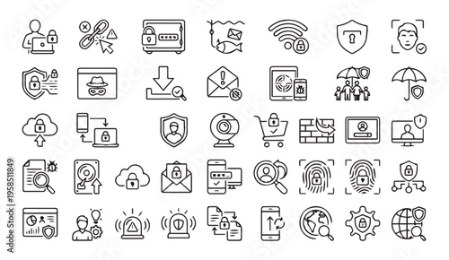 Cybersecurity and data protection icons set: secure digital life