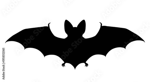Black silhouette of a bat in mid-flight with outstretched wings