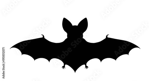 Silhouette of a bat with outstretched wings flying