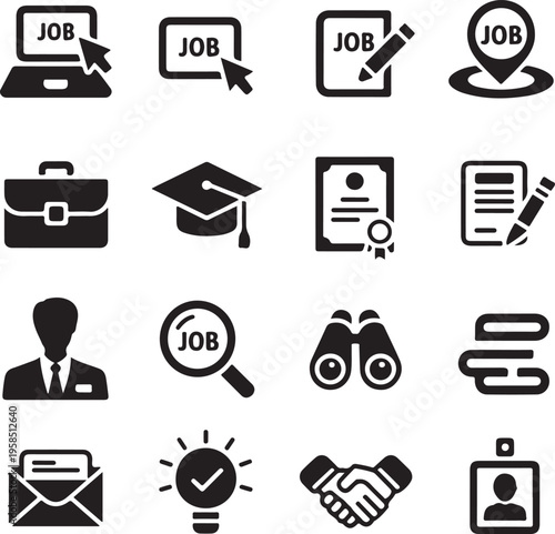 job icon set for recruitment hiring resume and interview symbols icons