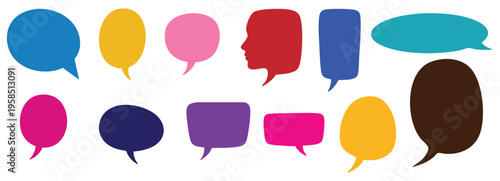 Hand drawn set of colorful speech bubbles. communication concept, Speak bubble text, vector set of flat message bubbles show chat bubble or dialog boxes on white background.