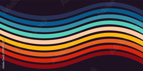 Abstract 1970's background design in futuristic retro style with colorful lines. Vector illustration.
