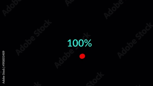 Simple loading circle animation on a black background, circle loading icon with 1 to 100% countdown, waiting for download, circle loading with alpha channel in 4k