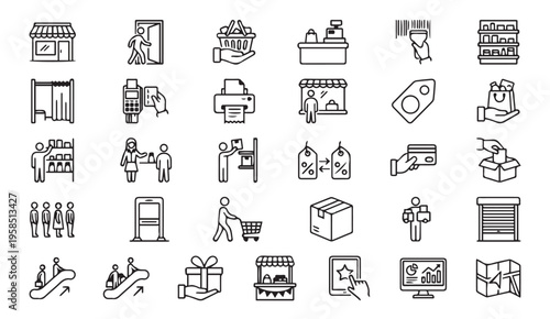 Shopping icons: retail, commerce, and consumer activity symbols