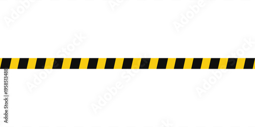 Warning tape with yellow and black diagonal stripes. Warn stop seamless line. Yellow and black caution tape border.