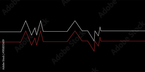 Two ecg heartbeat lines hand sketched collection. EPS file with white background. Vector illustration.