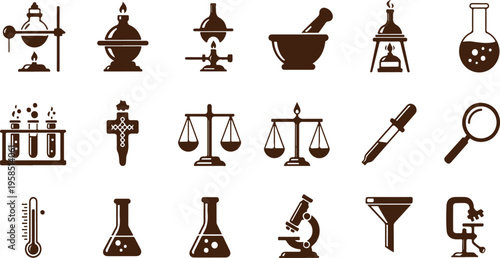 Collection of laboratory equipment and scientific instruments lab icons