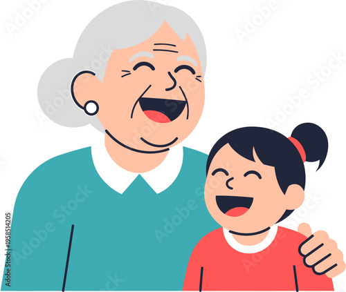 Joyful grandmother and granddaughter sharing a moment of laughter and connection