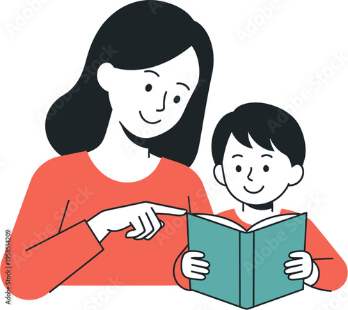 A heartwarming illustration capturing a joyful mother and child immersed in a book, sharing a special educational moment that fosters early literacy and strong family bonds