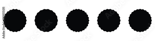 Black starburst seal icons, featuring a smooth metallic gradient. Collection of badges is perfect for creating official seals, quality guarantee stickers, or promotion sale tags. Vector illustration.