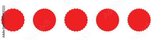 Red starburst badge shape for sale label, discount sticker, promotional tag, price badge, and marketing design.  Starburst icons isolated on white background. Eps10