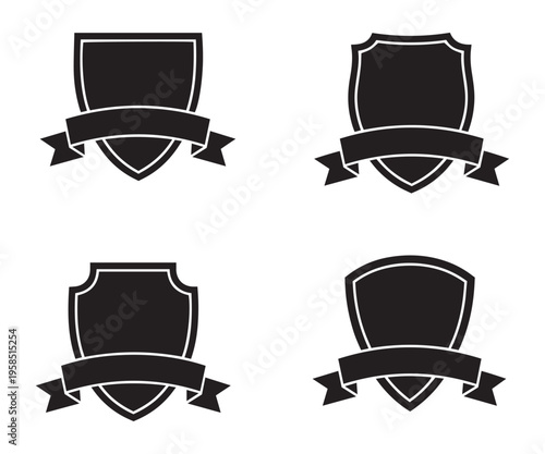 Shield badge logo set with ribbon banner emblem and heraldic vector