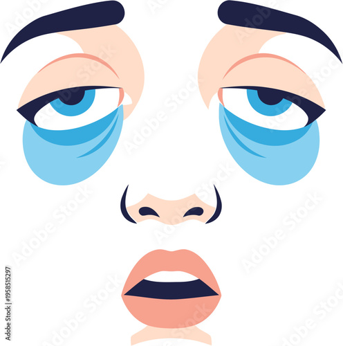 Close-up of a woman's face with blue eyes and open mouth, conveying distress or sadness