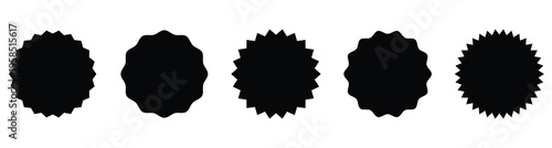  Star burst sticker vector set. Black flat price tags explosion silhouettes, starburst retro sale badge. Blank label and stickers emblem. This icons set isolated on white background. Vector Eps10