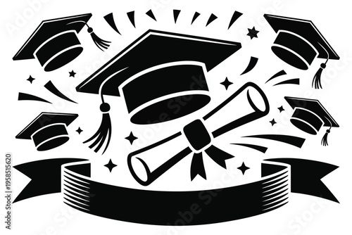 graduation caps diploma scroll banner academic achievement education success celebration caps and gowns transparent background