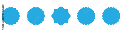 Set of blue starburst, sunburst badges, sale sticker, price tag, starburst icon set , circle sticker set. Wavy edge promo red badges. Starburst icons set vector illustration. Eps10