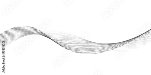 Flowing dots particles wave pattern halftone gradient curve shape isolated on white background. Vector in concept of technology, science, music, modern.