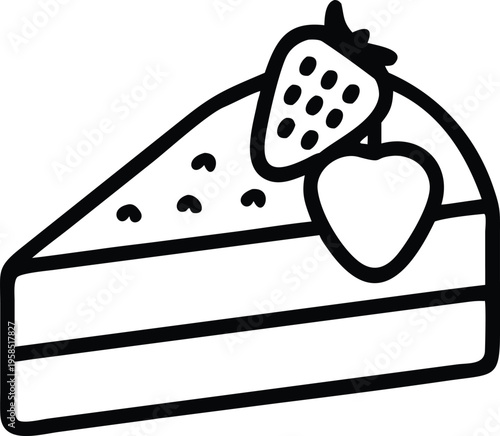 strawberry cheesecake slice with fresh berries flat design vector illustration