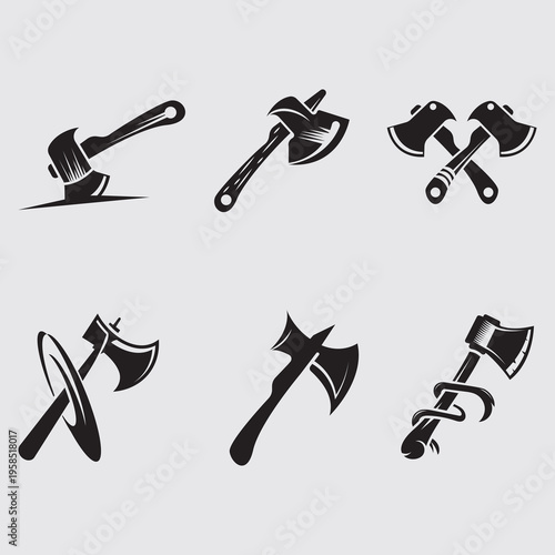 Axe and Hatchet Vector Icons Set