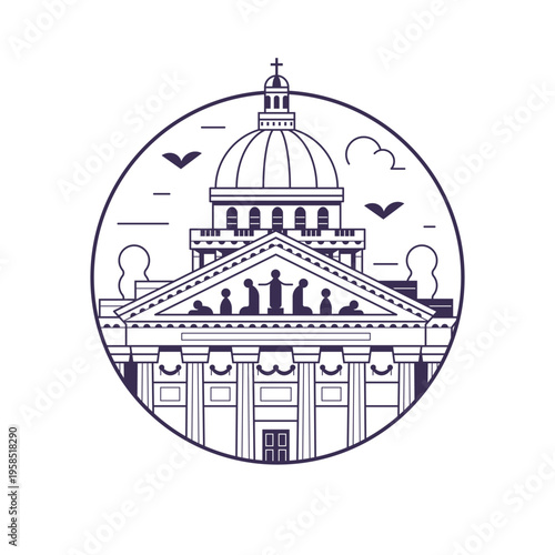 Paris Pantheon Landmark Building Circle Line Icon