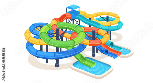Colorful Water Slides at Amusement Park