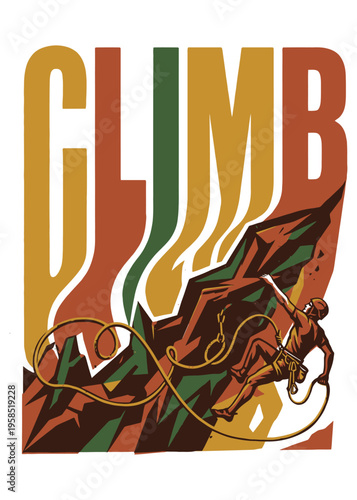 Retro rock climbing adventure poster illustration
