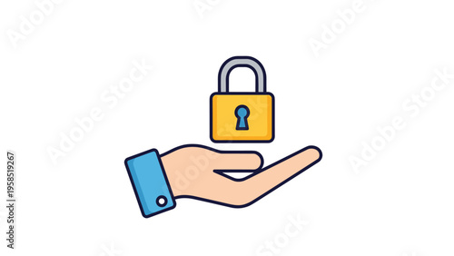 Icon of a human hand holding a gold padlock representing security, protection, and safe handling of sensitive information.