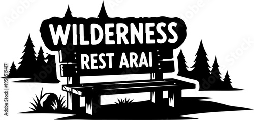 Wilderness, outdoor, camping, rest area sign, vector illustration
