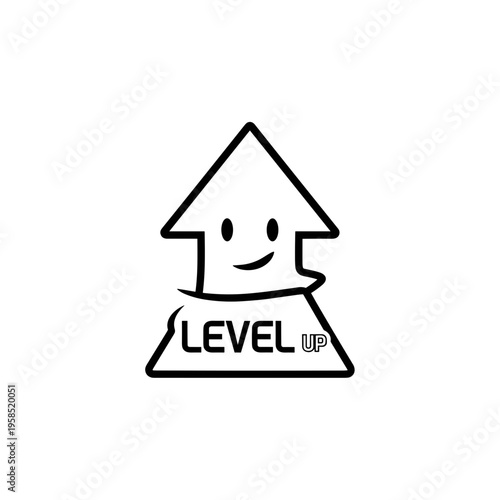 Smiling house with level up text.
