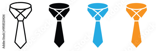 Formal Necktie and Shirt Collar Icon Set with Line Solid and Flat Styles for Business Fashion Office Wear and Corporate Professional Branding