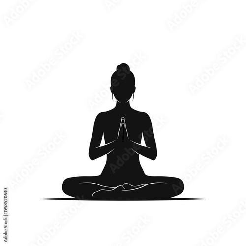 Woman in meditation yoga pose silhouette.