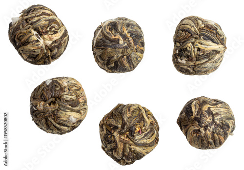 Hand-tied blooming tea balls isolated on a white background