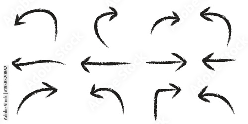A collection of hand drawn arrows pointing in various directions on a white background