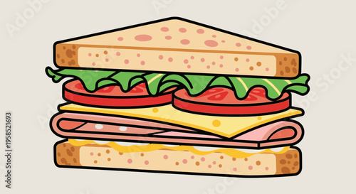 Delicious layered sandwich illustration with fresh ingredients and textures