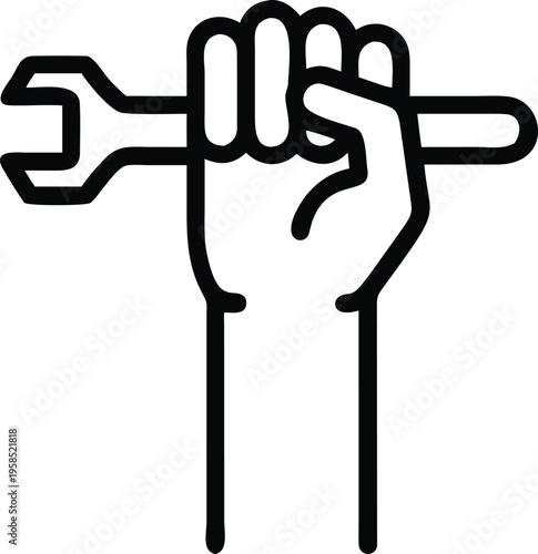 Hand holding a hammer and microphone metal vector illustration with street lamp and steel sign design