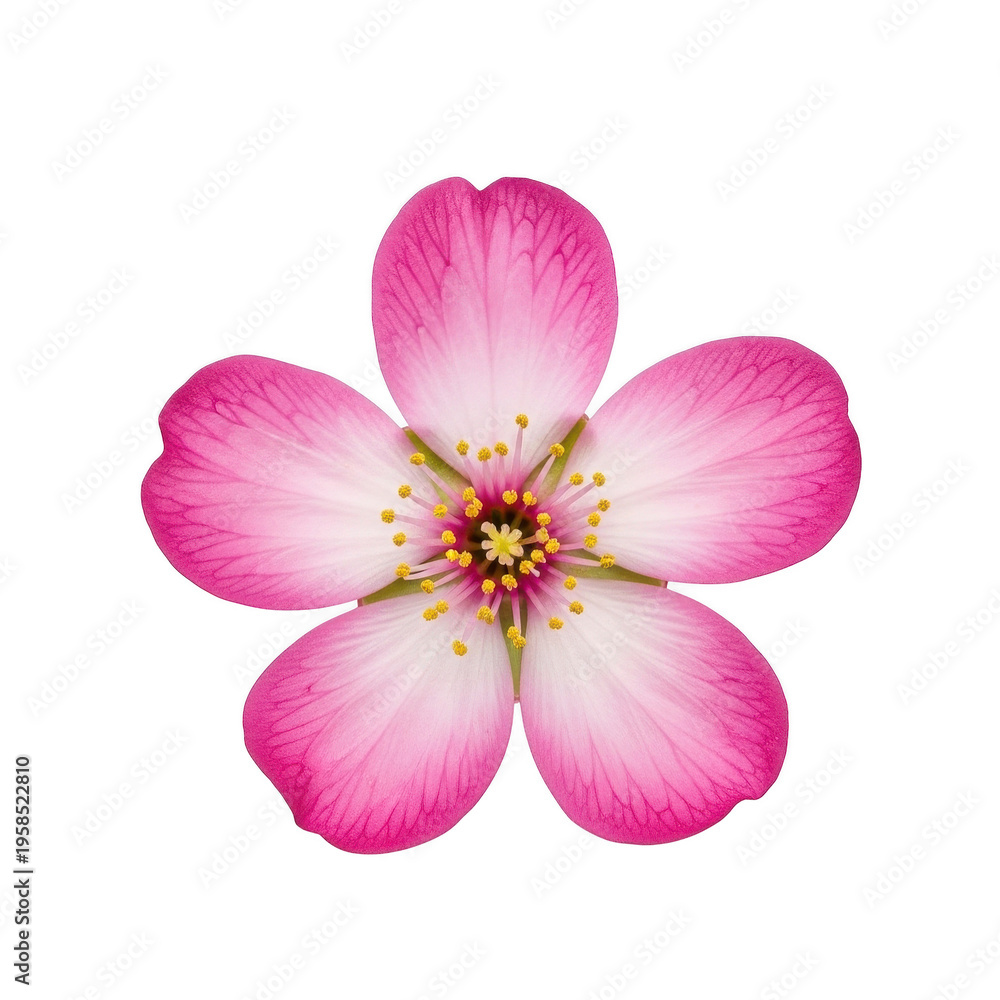 Fototapeta premium A vibrant pink and white flower with delicate petals and a yellow center. isolated on transparent background