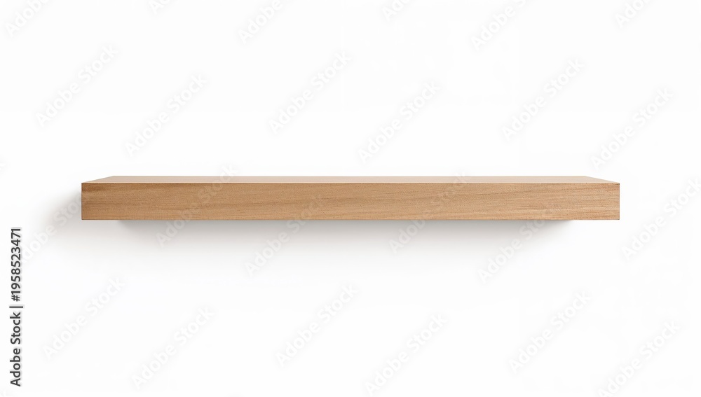 Obraz premium Floating wooden kitchen shelf bracket with invisible mounting on white wall for modern minimalist interior design