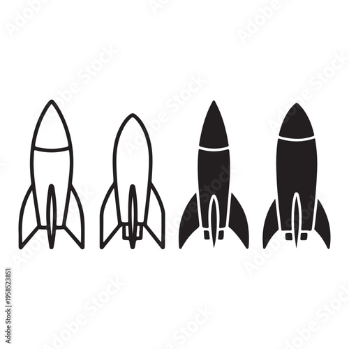 Rocket launch space exploration silhouette vector illustration with modern startup growth concept design