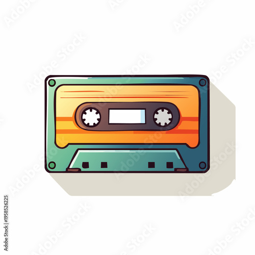 Retro Audio Cassette Tape Illustration on White Background.