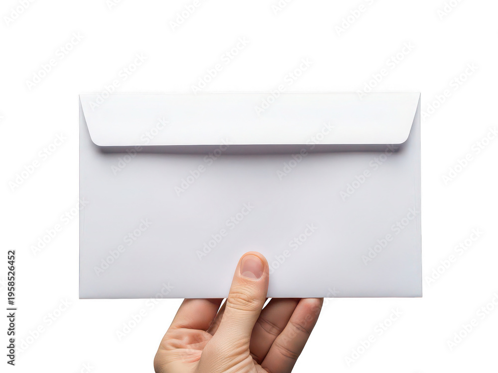 Fototapeta premium Hand holding white envelope isolated on transparent background