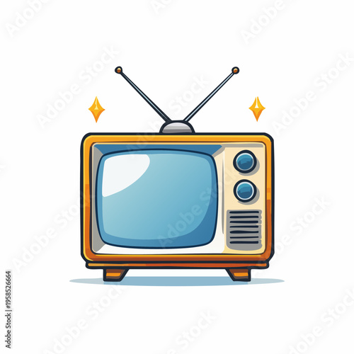 Retro Television Set with Antenna and Glowing Accents on White Background.