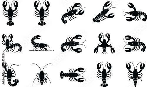 Lobster Silhouette Icon Collection Set